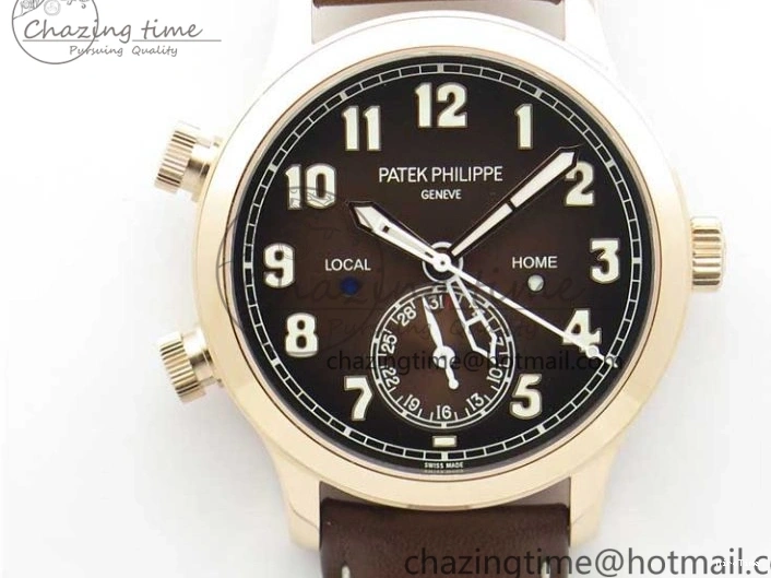 MIROTIME 0427 ZipUp Calatrava 5524R Pilot Travel Time RG GRF Brown Dial on Brown Leather Strap A324 V 7110